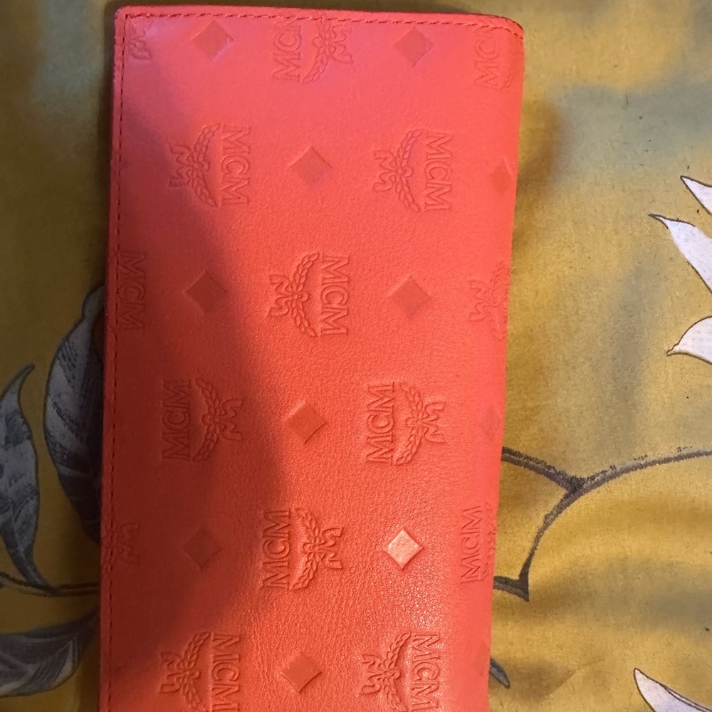 MCM Orange Wallet Vibrant Leather Geometric Design